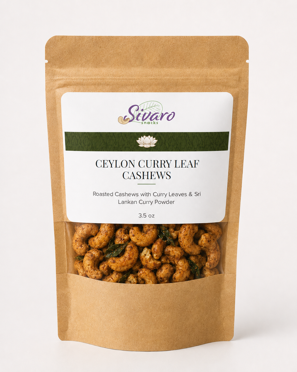 Ceylon Curry Leaf Cashews - Seed-Oil-Free, 3.5 oz (Temporary Craft Bag)