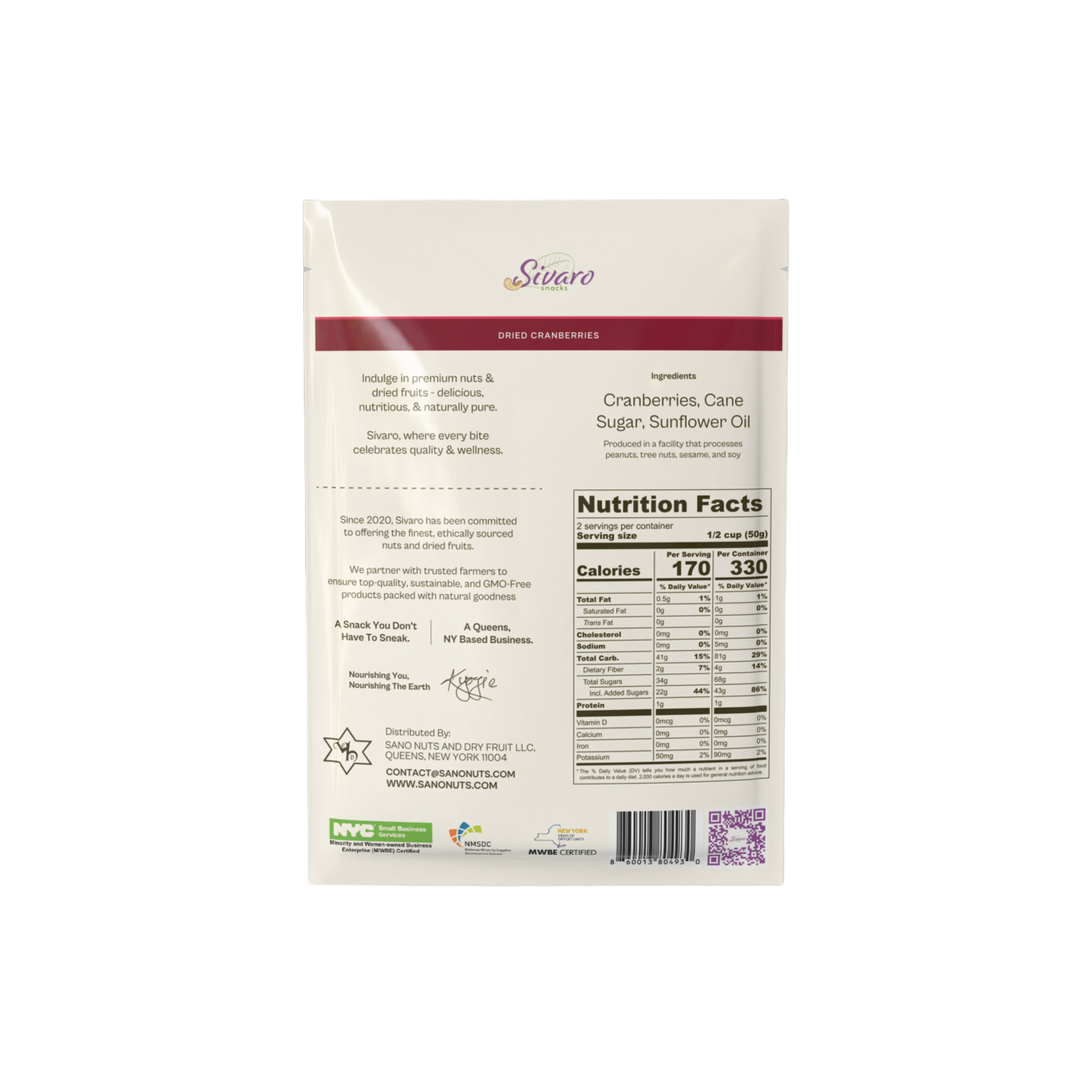 Sivaro Dried Cranberries 3.5 oz - Case of 12