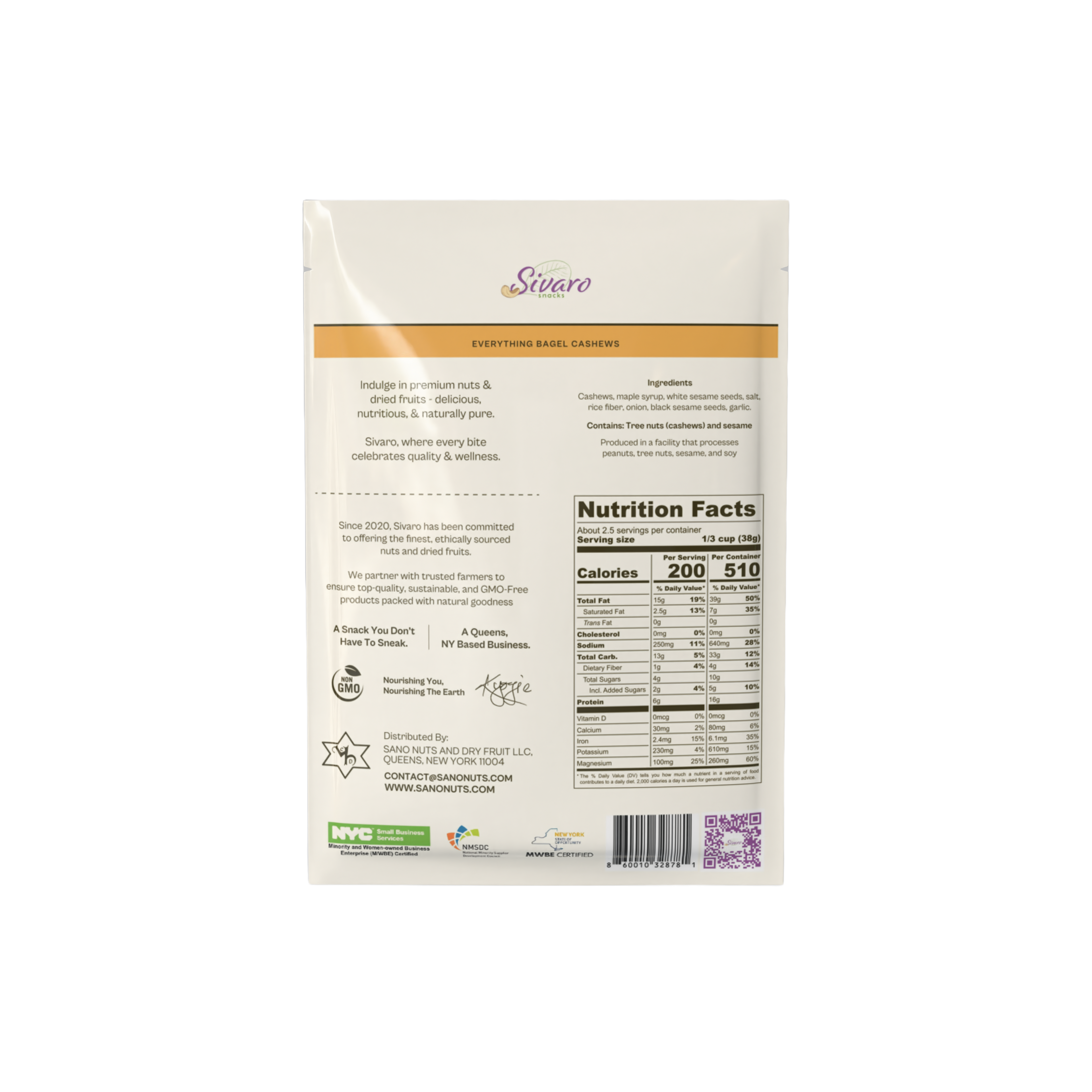 Sivaro Everything Bagel Cashews 3.5 oz - Case of 12