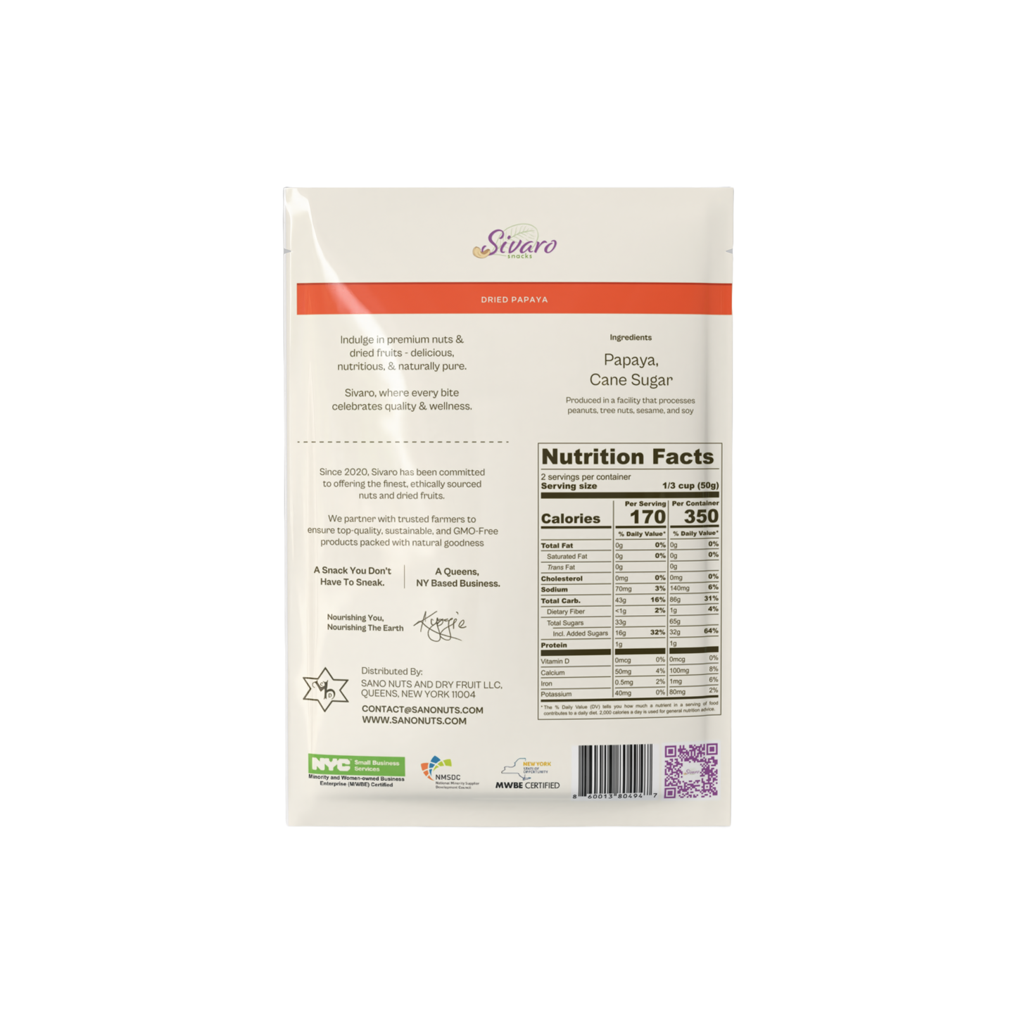 Sivaro Dried Papaya 3.5 oz - Case of 12