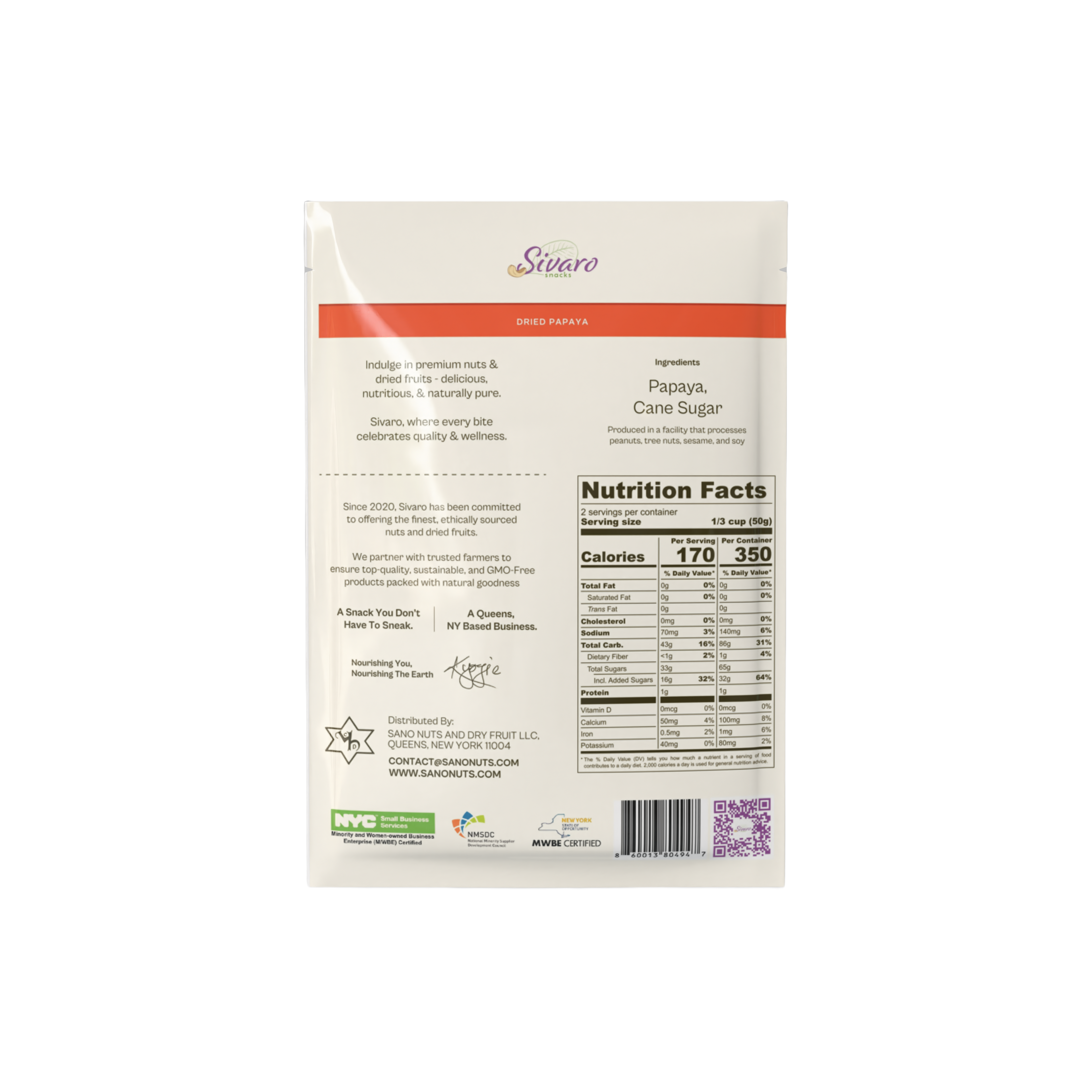 Sivaro Dried Papaya 3.5 oz - Case of 12