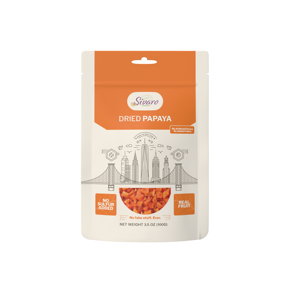 Sivaro Dried Papaya Chunks Sulphur-Free 3.5 oz