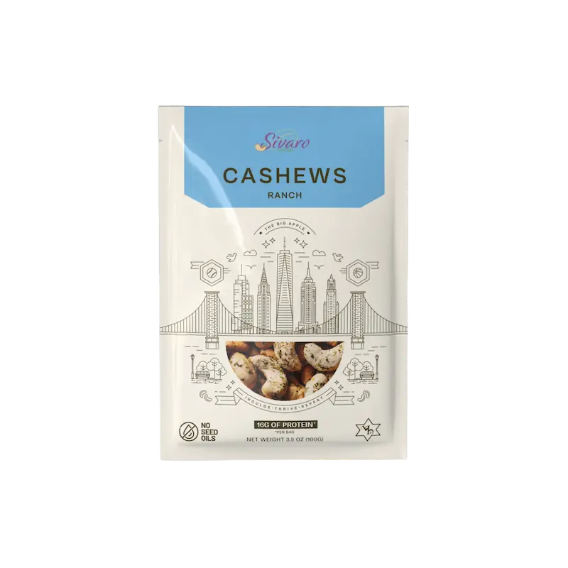 Package of Sivaro Ranch Cashews on a white background