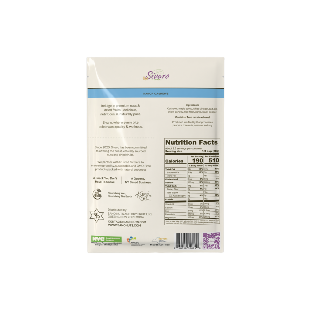 Sivaro Ranch Cashews 3.5 oz - Case of 12