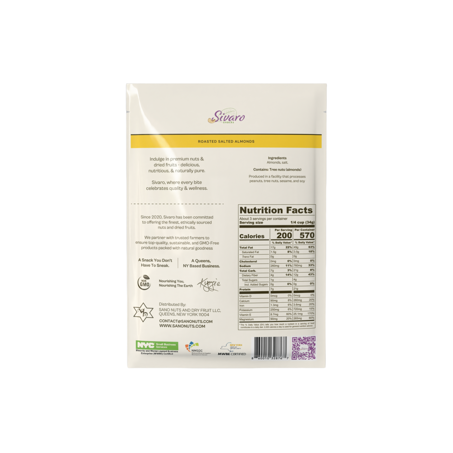 Sivaro Roasted Salted Almonds 3.5 oz - Case of 12