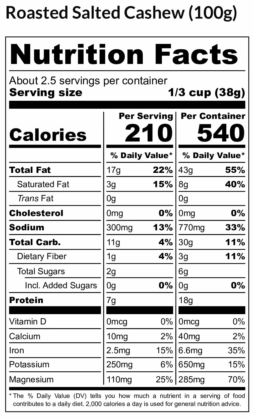 Roasted Salted Cashews | Classic Seed-Oil Free Snack