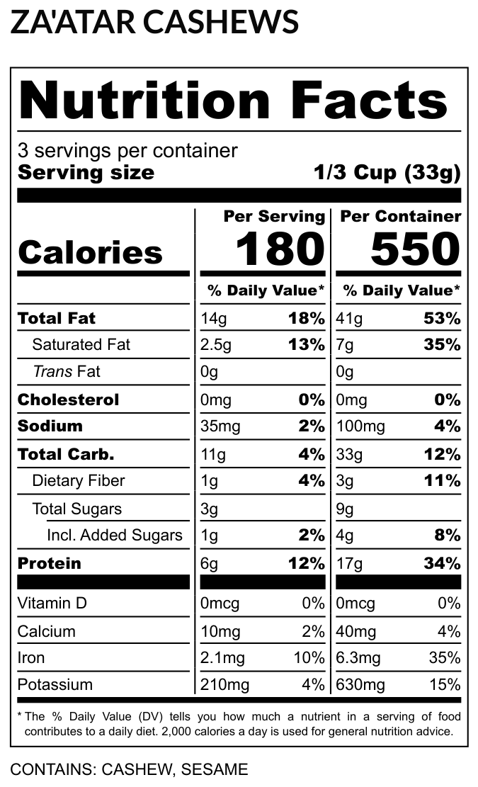 Za'atar Cashews - Seed-Oil-Free, 3.5 oz (Temporary Craft Bag)