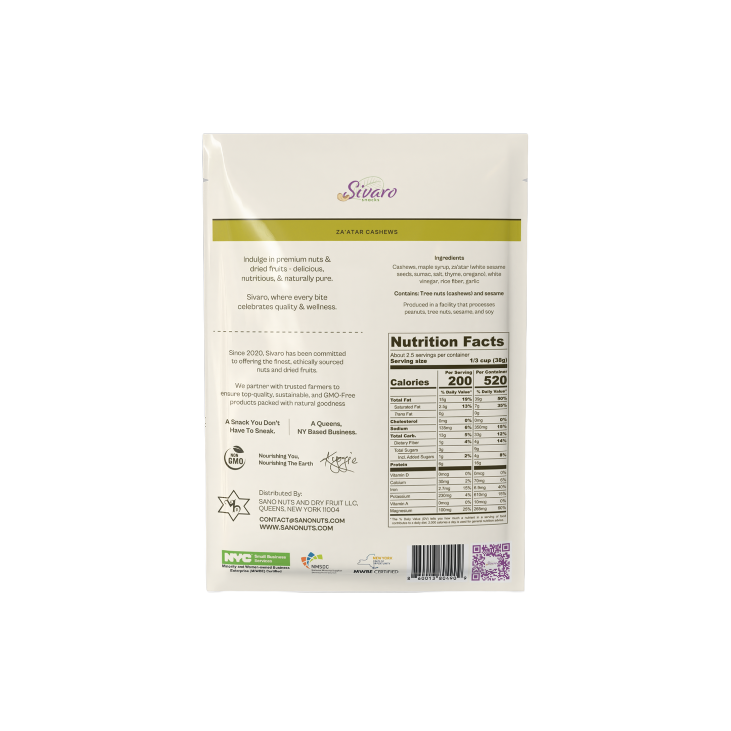 Sivaro Za’atar Cashews 3.5 oz - Case of 12