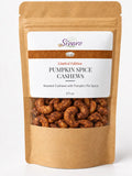 Sivaro Limited Edition Pumpkin Spice Cashews in a 3.5 oz kraft pouch, showing maple-roasted cashews coated in pumpkin pie spice